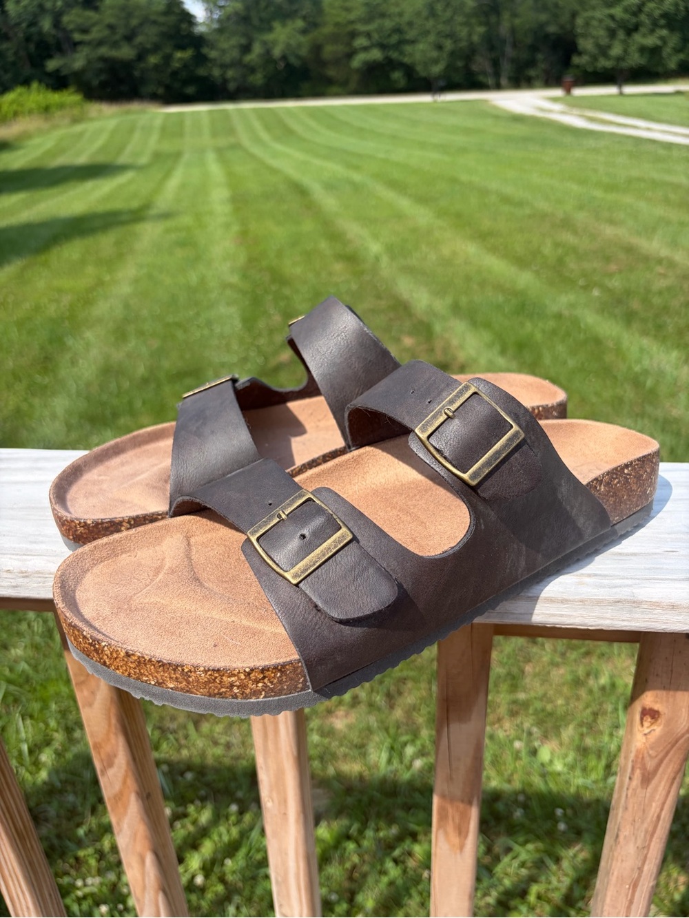 GEORGE MENS  STRAP SANDALS Cork Outsole Brown Sz 12 Beach Resortwear Vacation